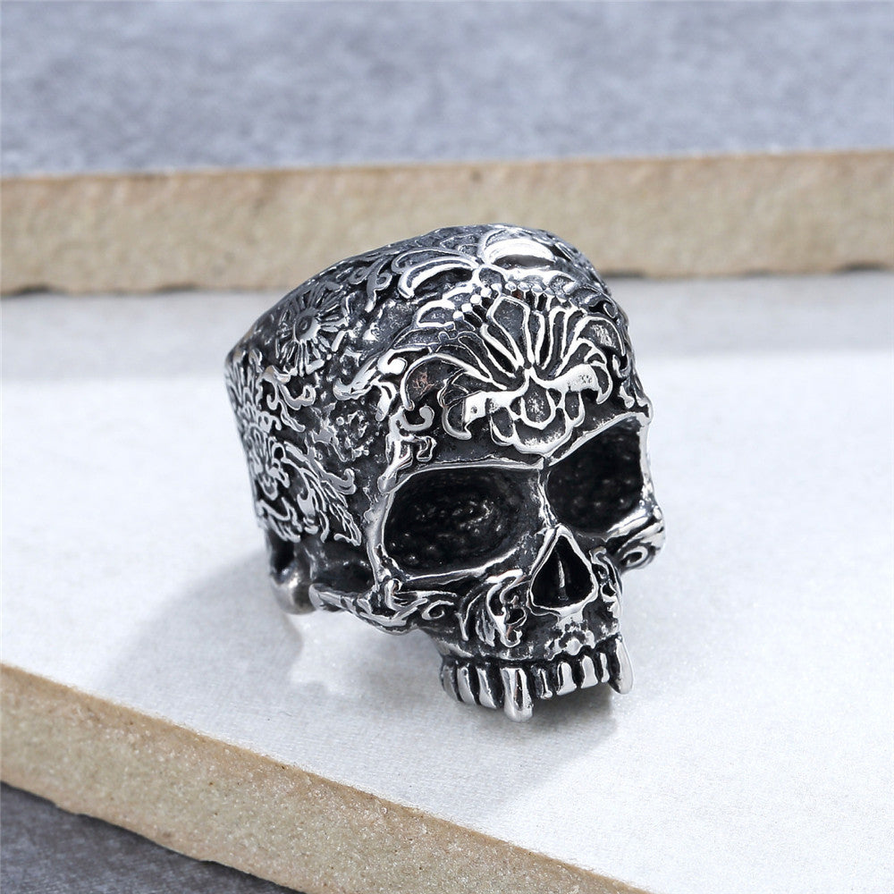 Halloween Carved Skull Titanium Steel Ring for Men