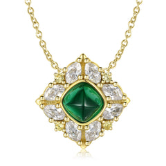 Green Nanometer Stone Marquise Shape Zircon Square Sterling Silver Necklace