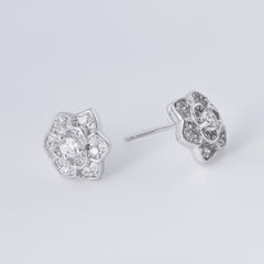 Full Zircon Rose Silver Stud Earrings for Women