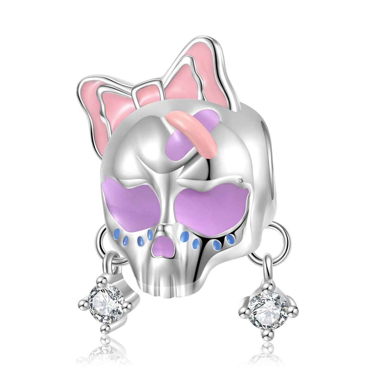 Halloween Pink Skull Girl Zircon Silver Pendant