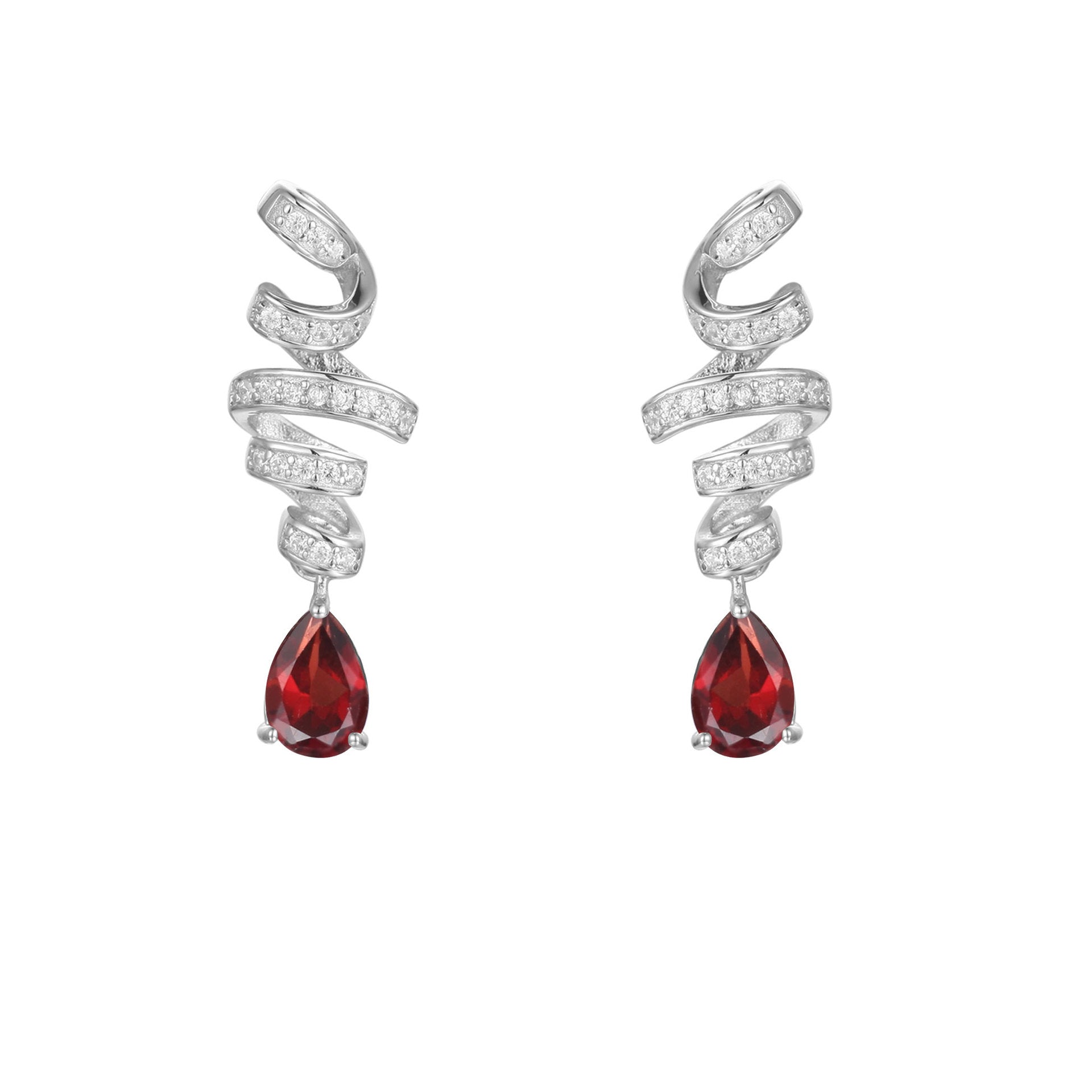 Silk Ribbon Pear Shape Natural Gemstone Silver Drop Earrings