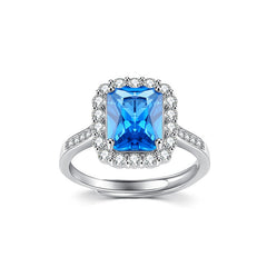 Colourful Radiant Cut Zircon Soleste Halo Silver Ring for Women