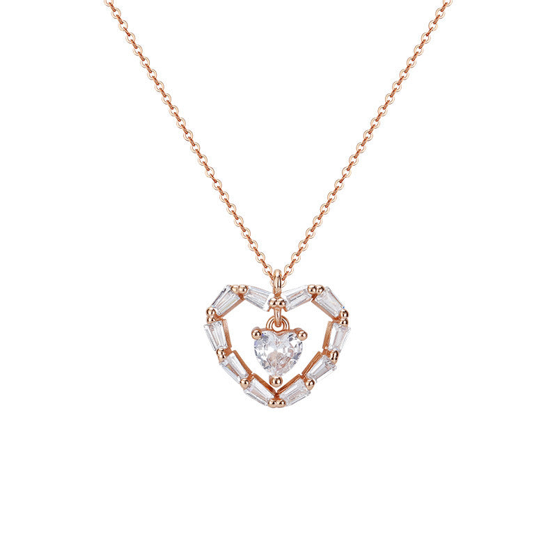 Heart-shape Zircon Pendant Silver Necklace for Women