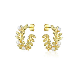 Wheat Branches with Freshwater Pearl Silver Studs Earrings for Women