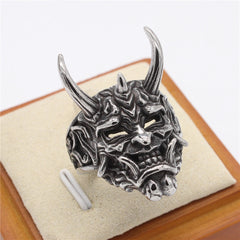 Halloween Long Horned Devil Skeleton Titanium Steel Ring for Men