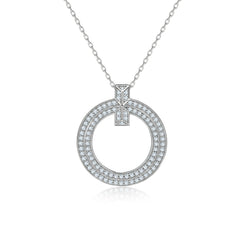 Zircon Hollow Circle Pendant Silver Necklace for Women