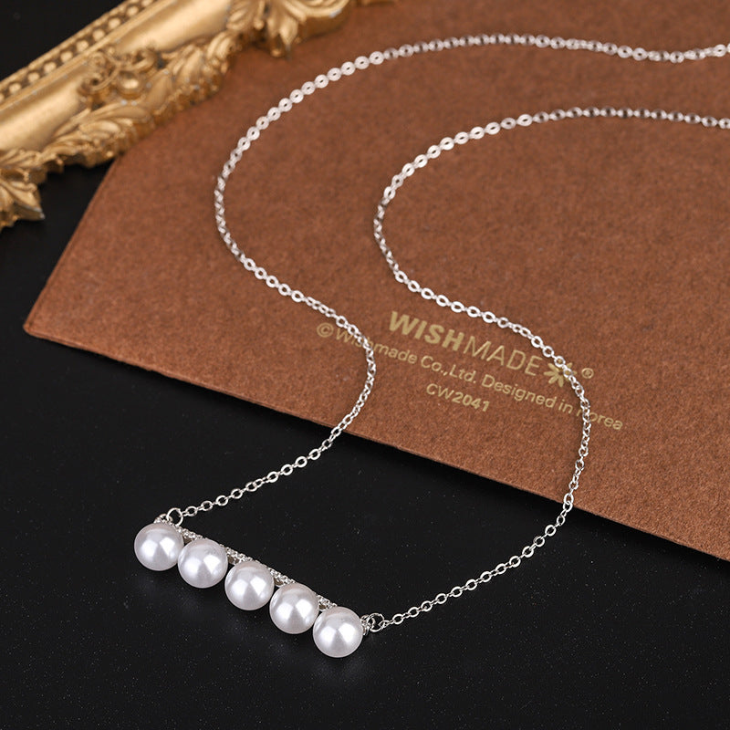 Single Row Pearl Pendant Silver Necklace for Women