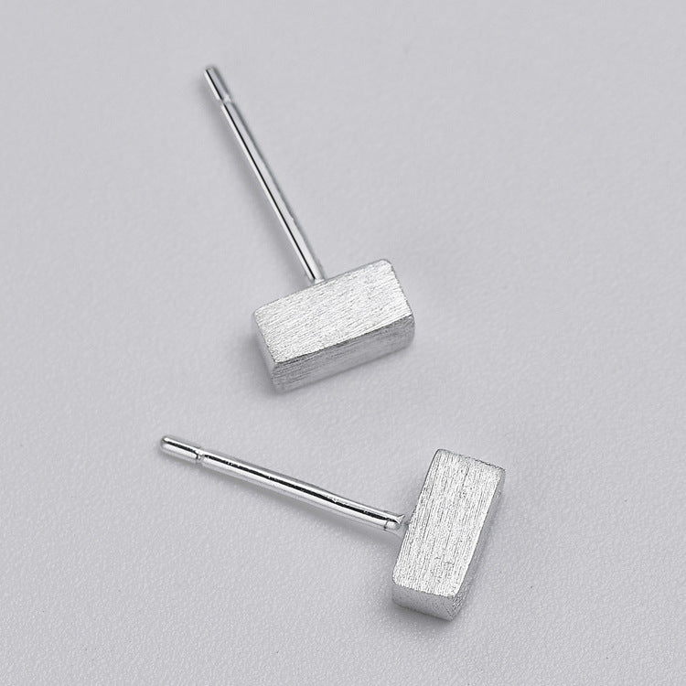 Brushed Cuboid Silver Stud Earrings for Women