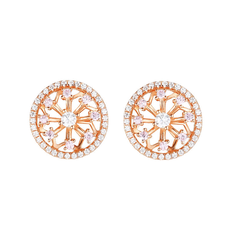 Zircon Hollow Flower Pattern Circle Silver Studs Earrings for Women