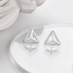 Brushed Hollow Solid Triangle Silver Stud Earrings for Women