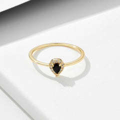 Soleste Halo Pear Shape Black Zircon Silver Ring