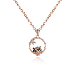 Panda Bamboo with Zircon Circle Pendant Silver Necklace for Women