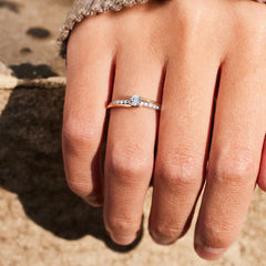 Stylish Round Zircon Slim Two Tone Sterling Silver Ring