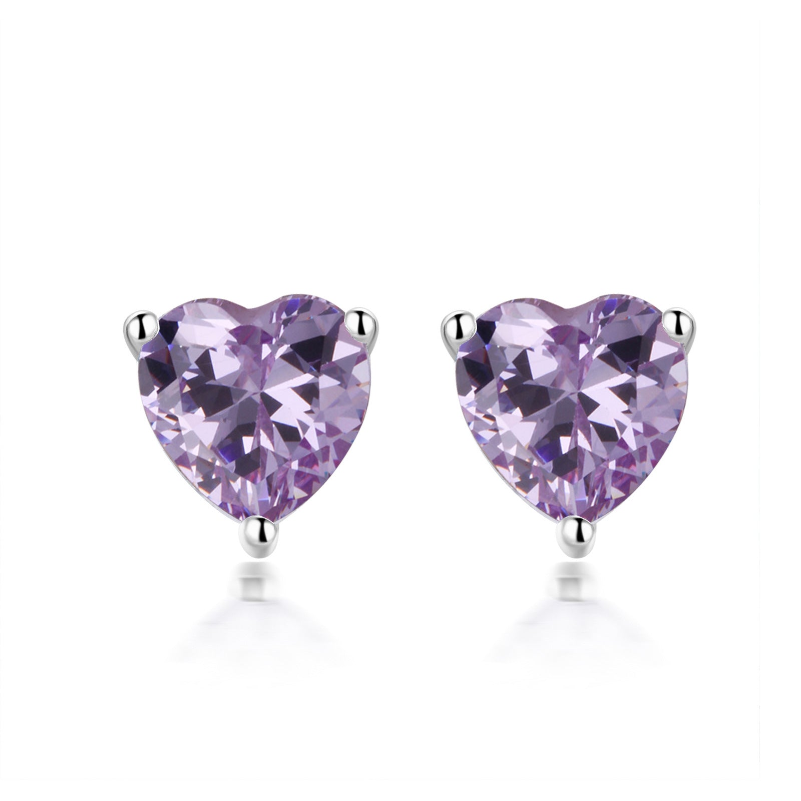 Three Prongs Heart Zircon Silver Studs Earrings for Women