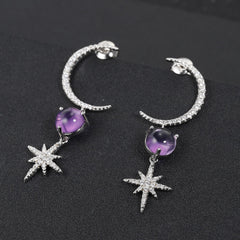 Premium s925 Silver Natural Amethyst Drop Earrings for Women