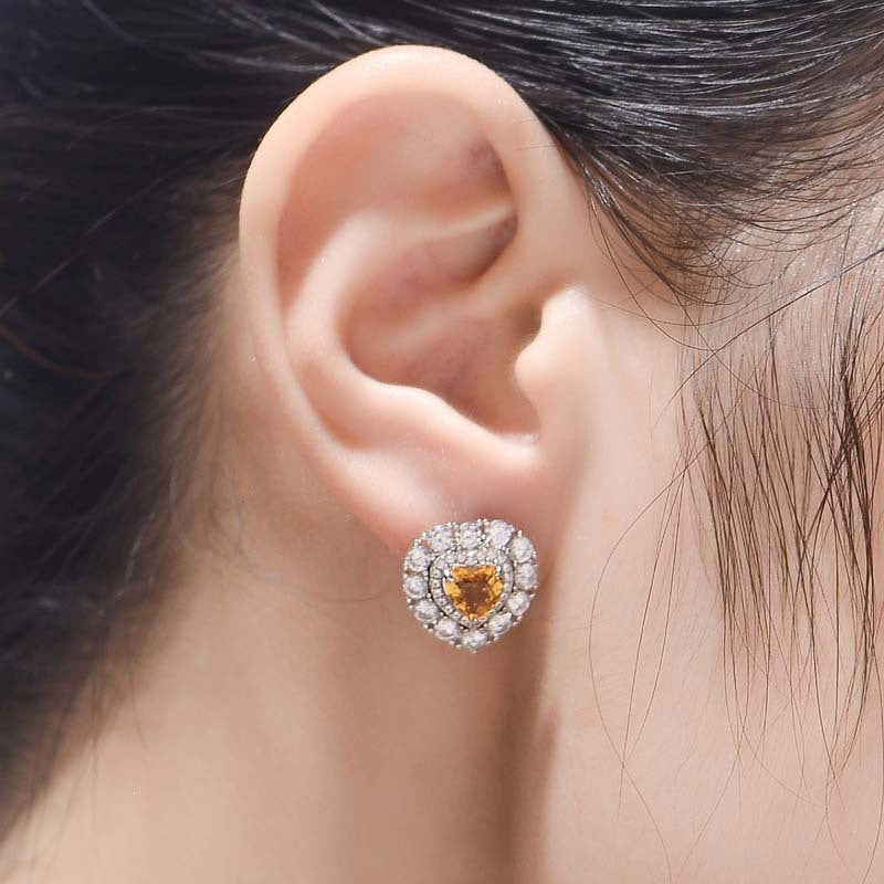 Halo Heart Shape Natural Yellow Crystal Studs