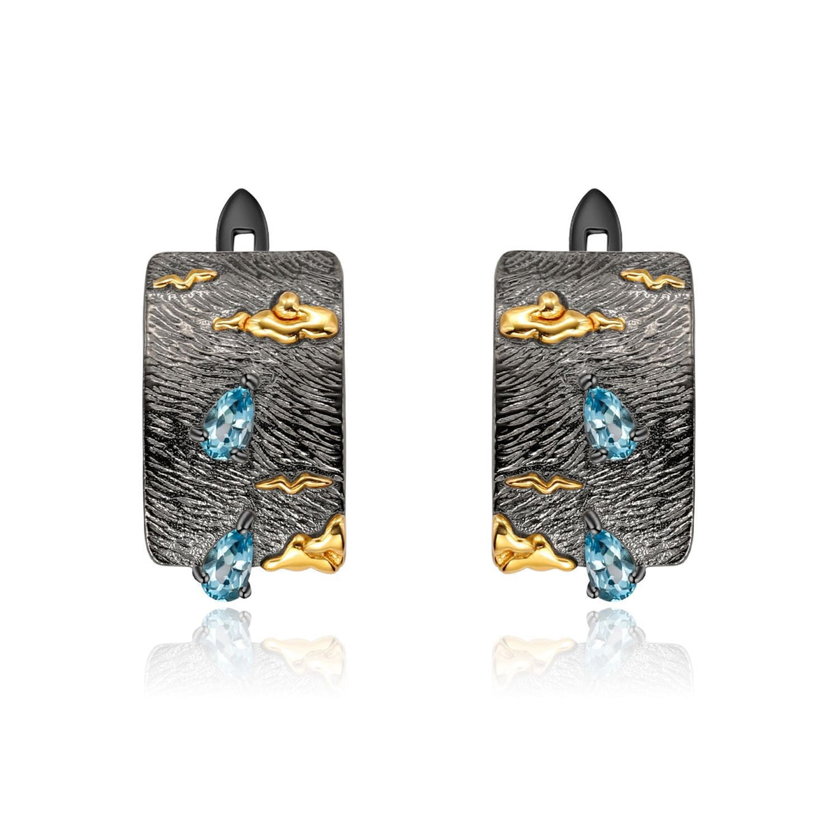 Italian Retro 925 Silver Natural Topaz Hoops for Women