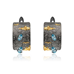 Italian Retro 925 Silver Natural Topaz Hoops for Women