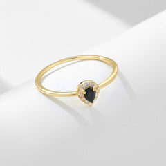 Soleste Halo Pear Shape Black Zircon Silver Ring