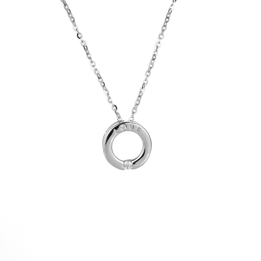 (Two Colours) White Zircon Love Circle Ring Pendants Collarbone Necklace for Women