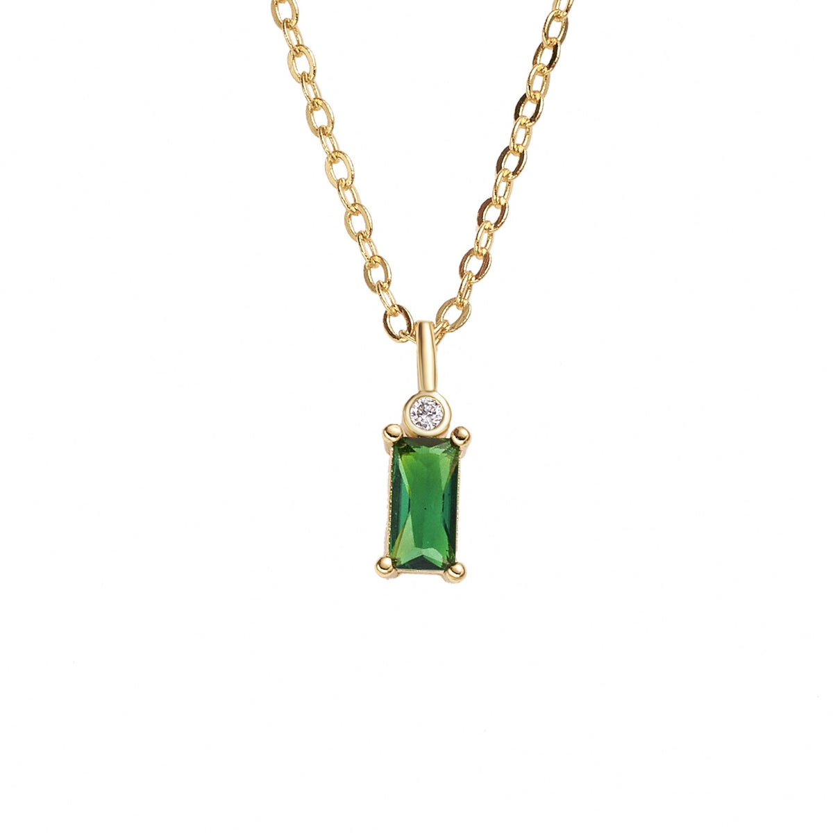 Green Zircon Rectangular Four Prongs Pendant Silver Necklace for Women