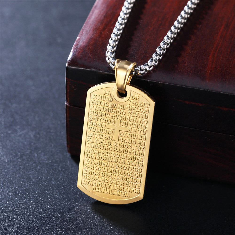 Relief Text and Cross Military Tag Titanium Steel Pendant for Men