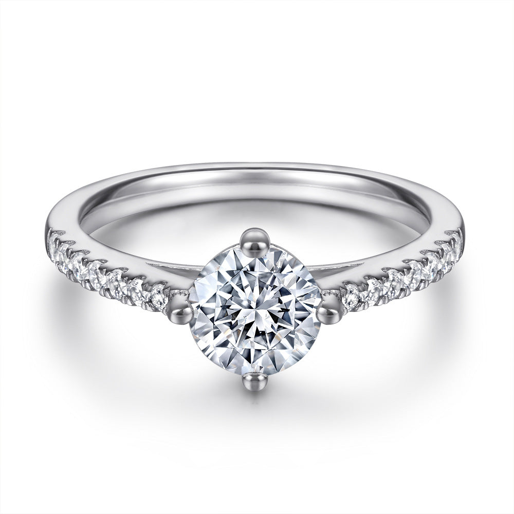 Round Zircon Four Prongs Cathedral Silver Ring