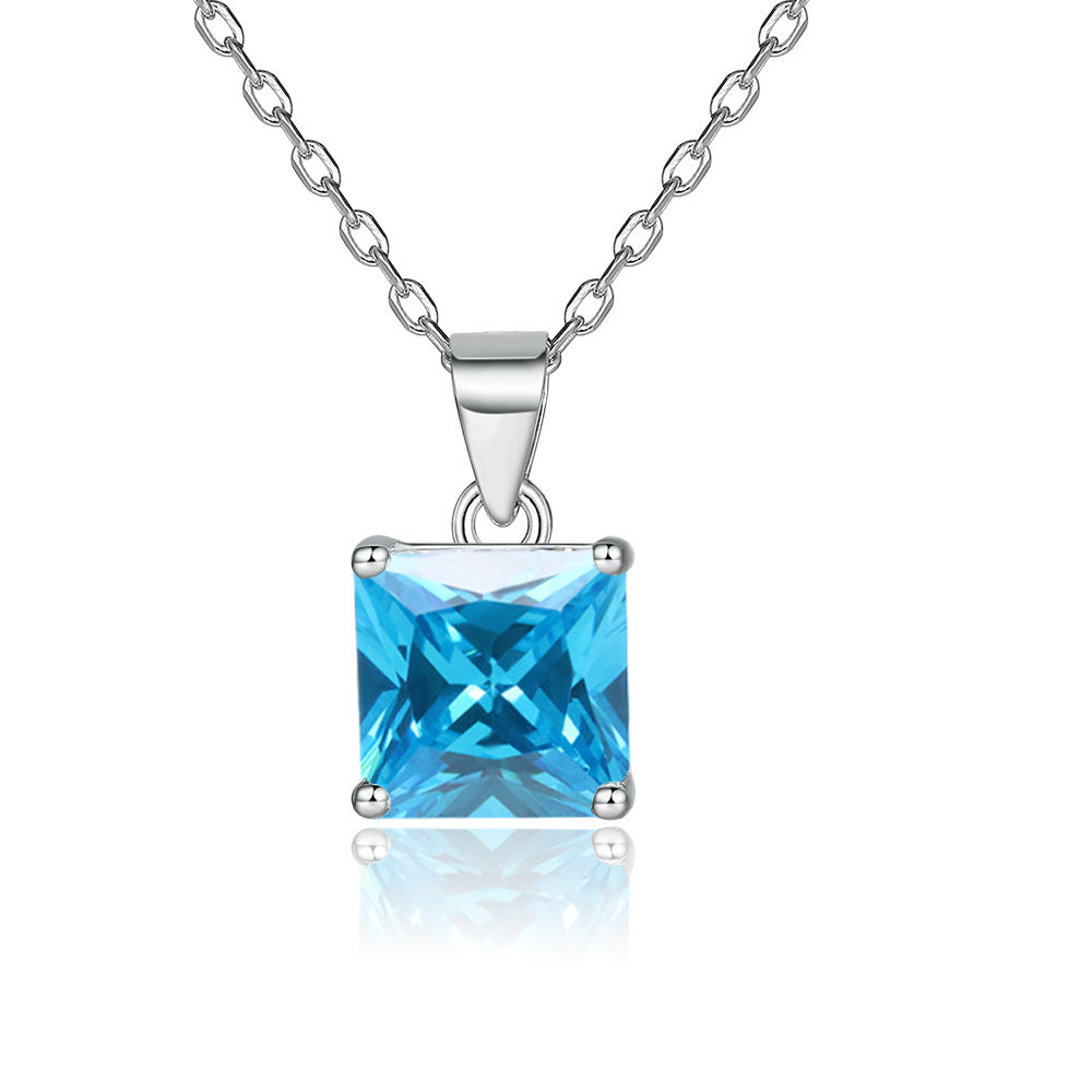 Princess Cut zircon pendant silver necklace for women