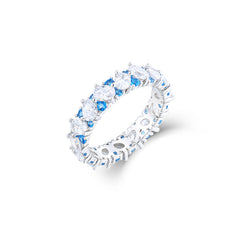 White and Blue Zircon Beaded Silver Ring