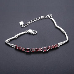 A Row of Natural Garnet Beading Silver Bracelet