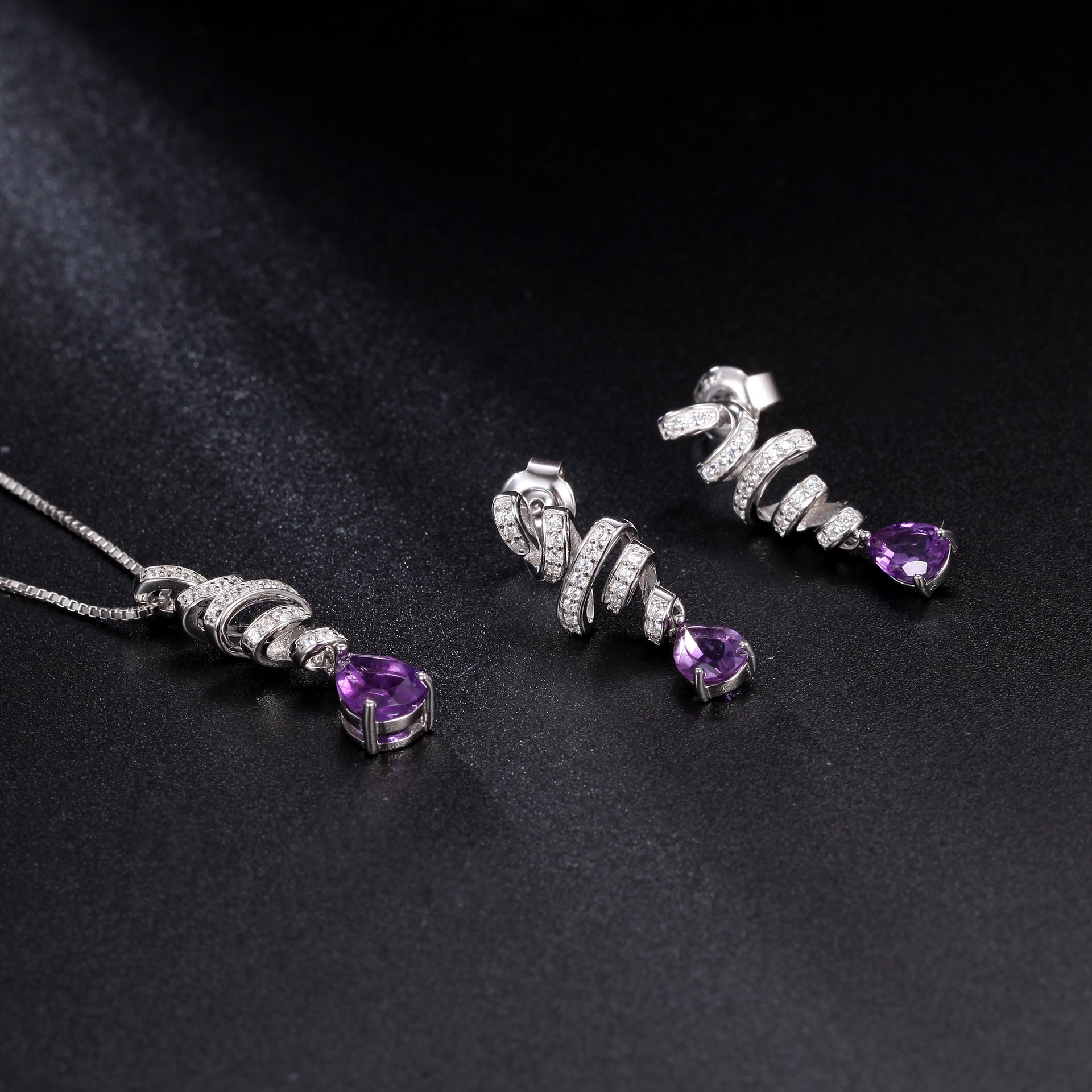 Silk Ribbon Pear Shape Natural Gemstone Silver Drop Earrings