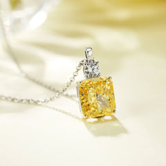 Square Yellow Zircon Silver Necklace