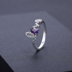 Natural Amethyst LOVE Letter Sterling Silver Ring for Women