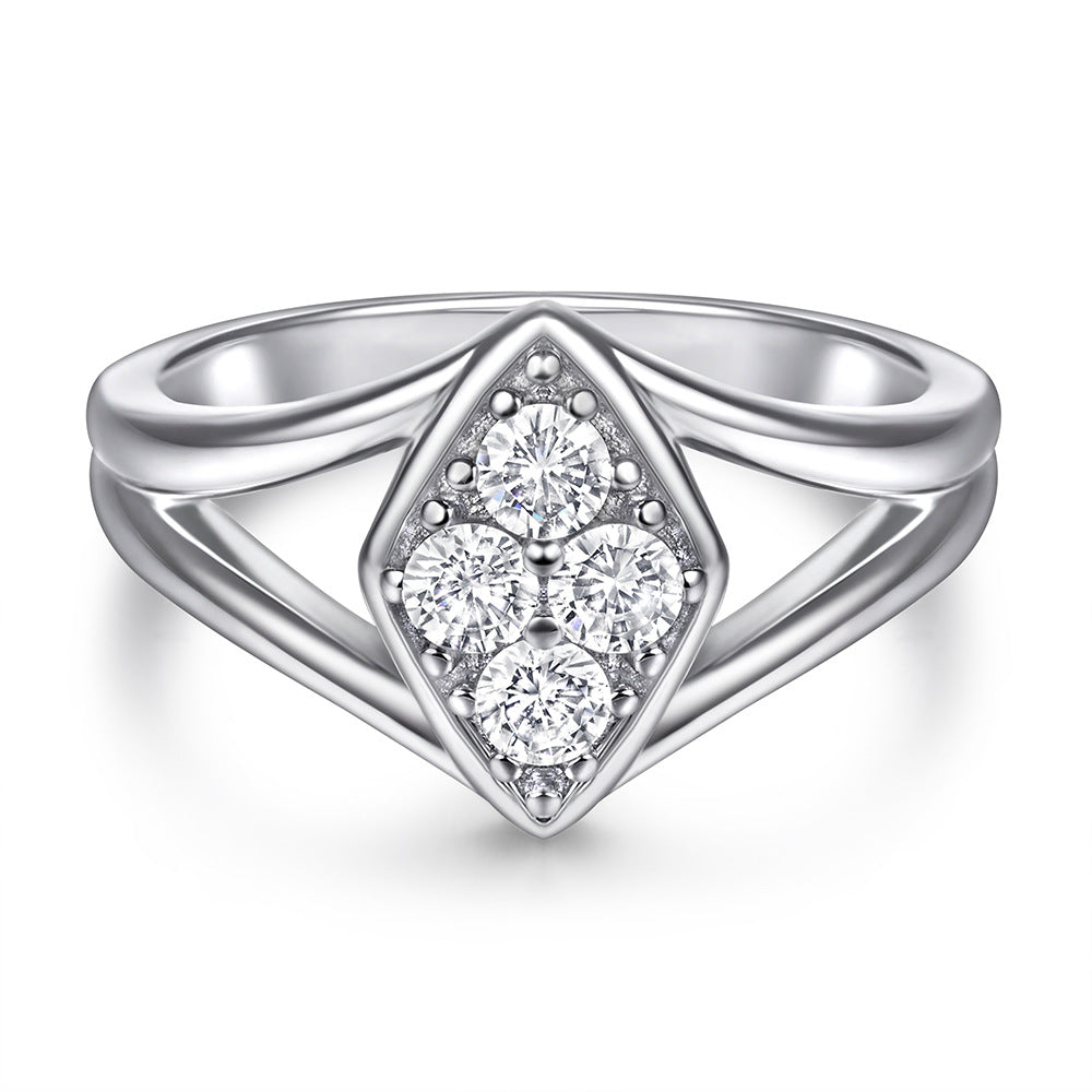 Rhombus with Round Zircon Modern Split Shank Silver Ring