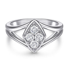 Rhombus with Round Zircon Modern Split Shank Silver Ring