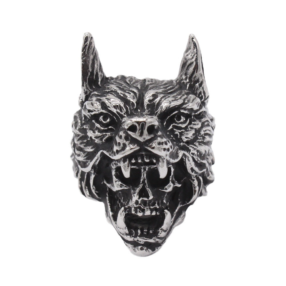 Halloween Wolf Head Skull Titanium Steel Ring for Men