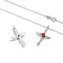 Colourful Radiant Cut Zircon Angle Wings Cross Pendant Silver Necklace