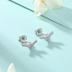 Round Zircon V-shape Silver Studs Earrings for Women