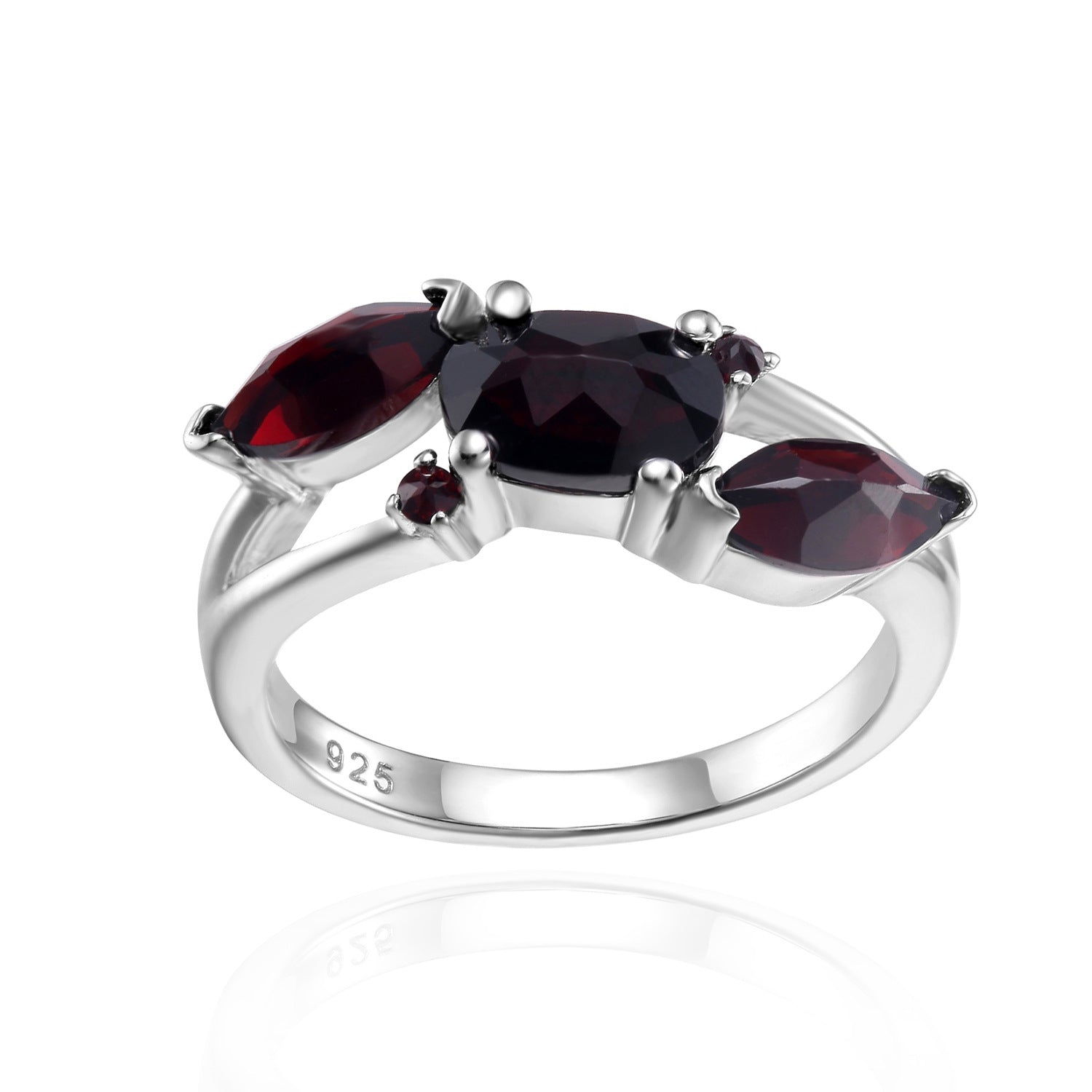 Oval Shape and Marquise Shape Three Natural Gemstones Silver Ring