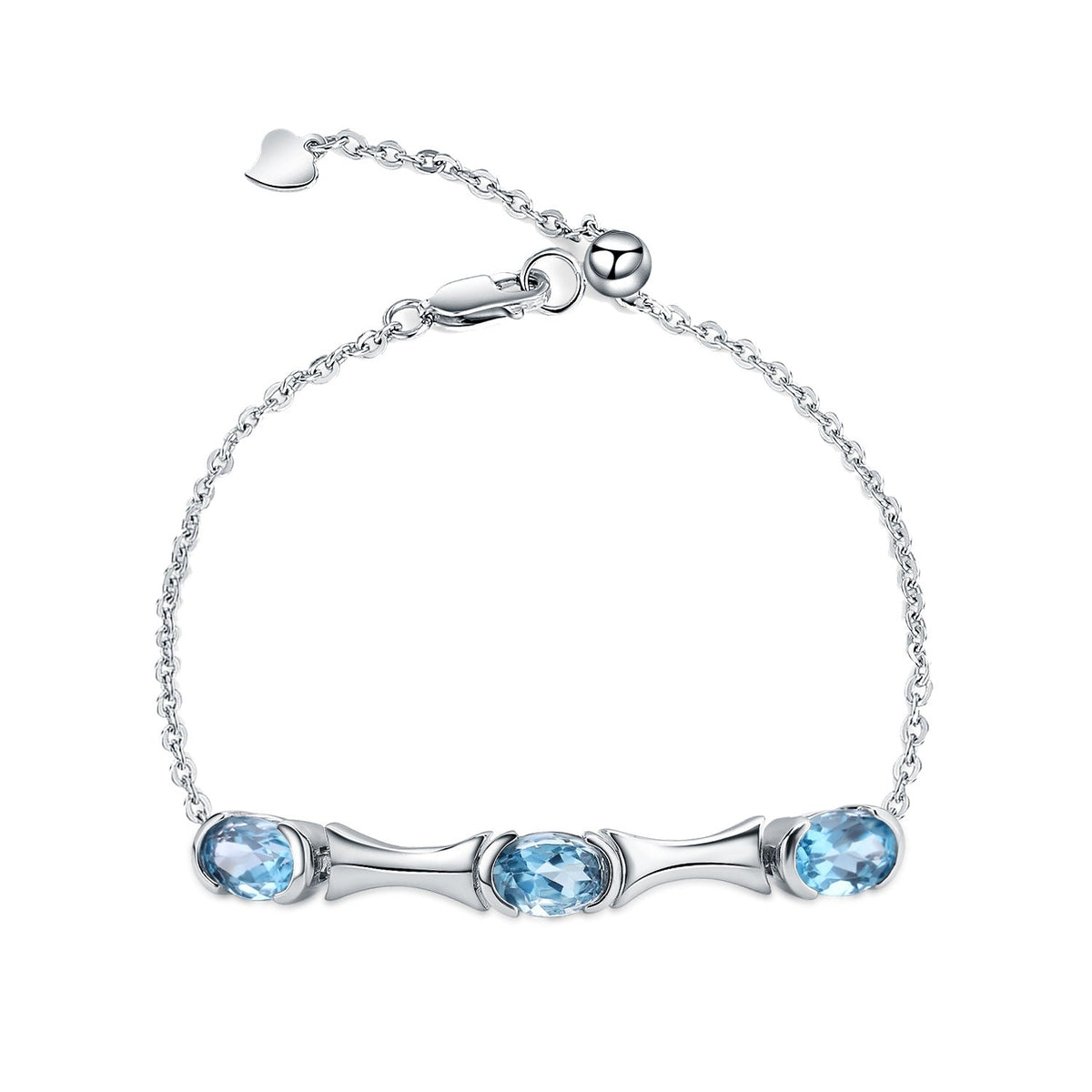 Three Oval Natural Topaz Silver Bracelet