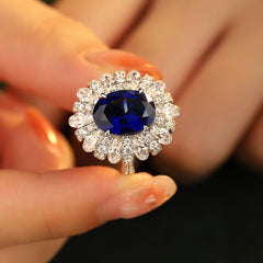 Luxury Halo Oval Lab Created Sapphires Ring