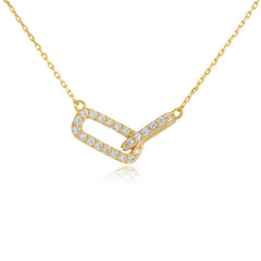 Rectangular Interlocking with Zircon Pendant Silver Necklace for Women