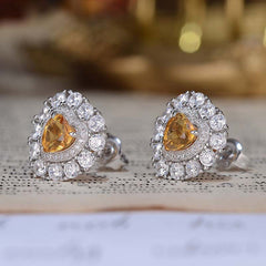 Halo Heart Shape Natural Yellow Crystal Studs