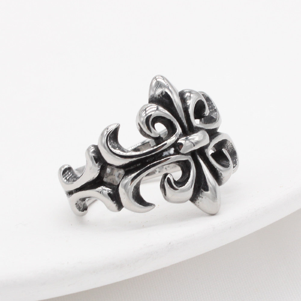 Gothic Cross Flower Titanium Steel Ring for Men