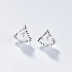 Round Freshwater Pearl Triangle Sterling Silver Stud Earrings