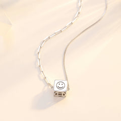 Smiley Face Cube Pendant Silver Necklace for Women