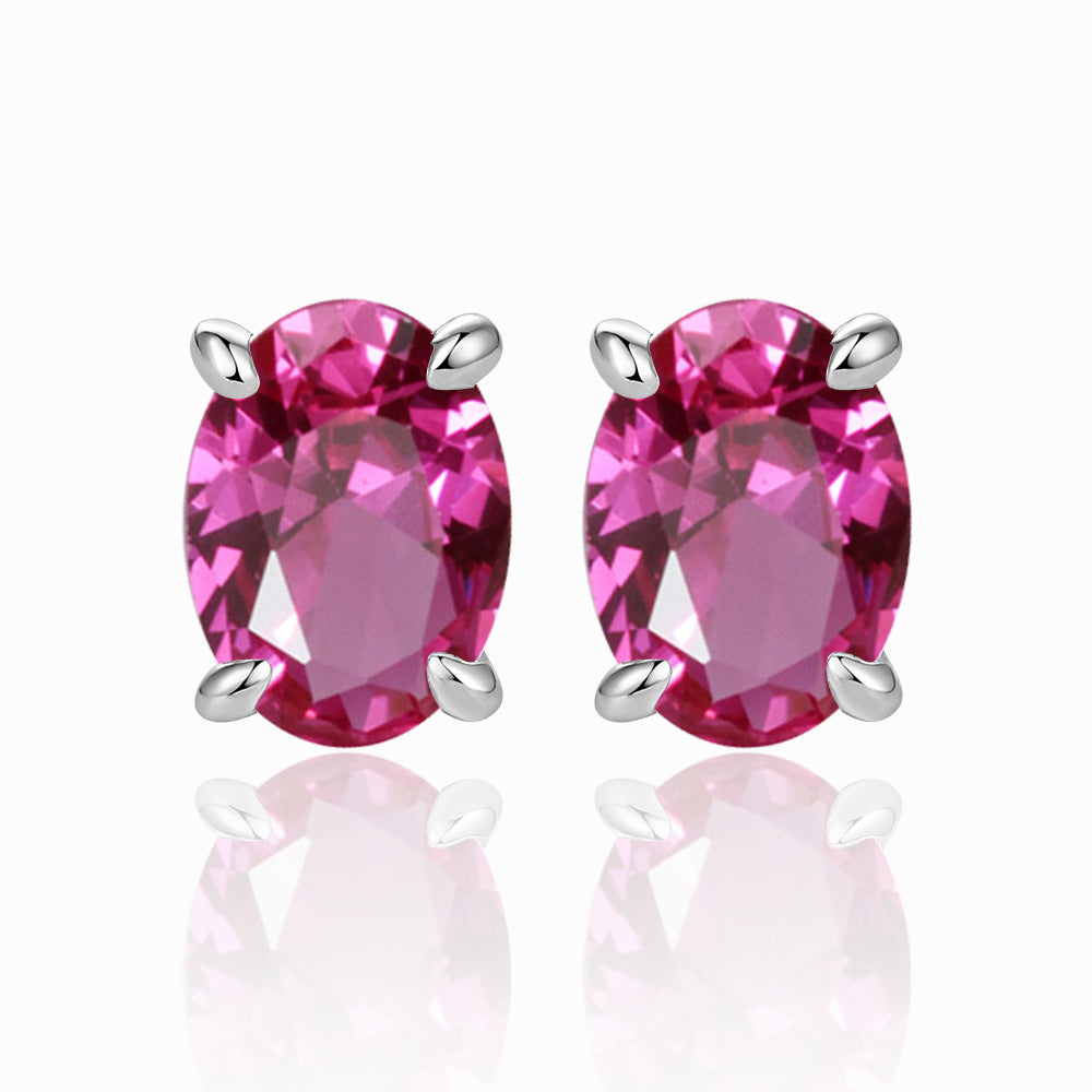 Four Prongs Oval Zircon Silver Studs Earrings for Women