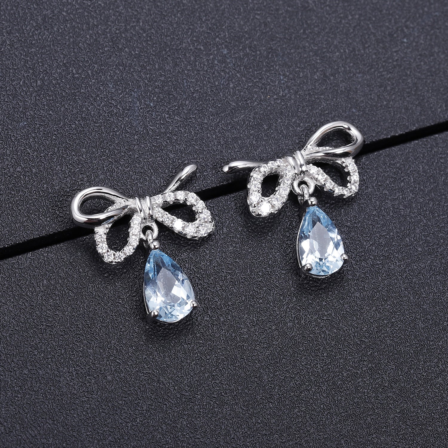 Sweet Bowknot Pear Shape Natural Gemstone Silver Drop Earrings