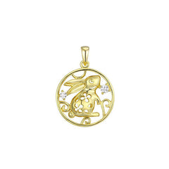 Rabbit with Zircon Hollow Circle Pendant Silver Necklace for Women