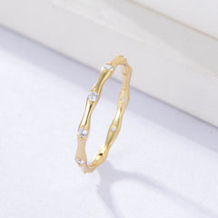 White Zircon Geometric Bamboo Design Sterling Silver Ring